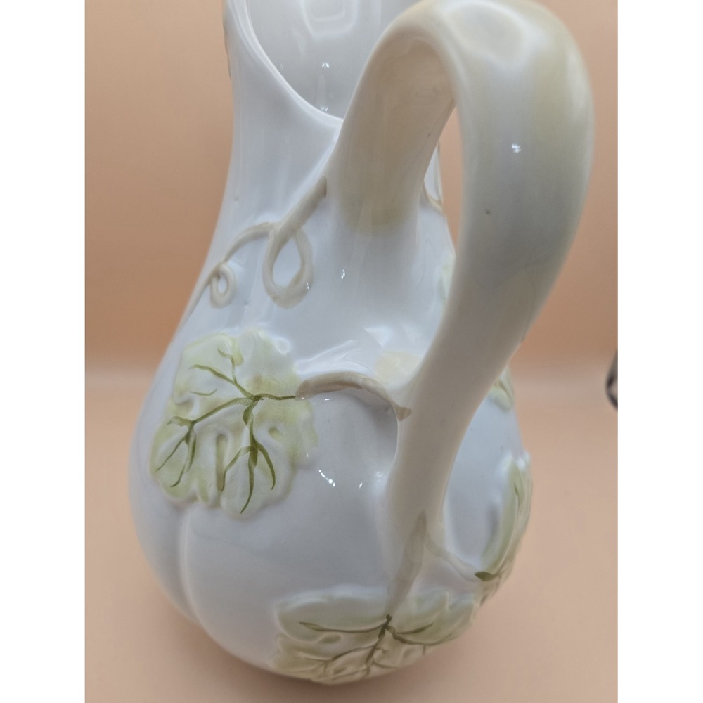 Ceramic Pitcher Gourd White And Light Green Embossed - Picture 9 of 10